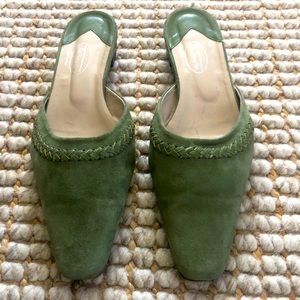 Talbots green suede mules
